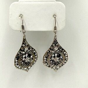 Vintage Silver Tone White Gemstone Filigree Pierced Earrings
